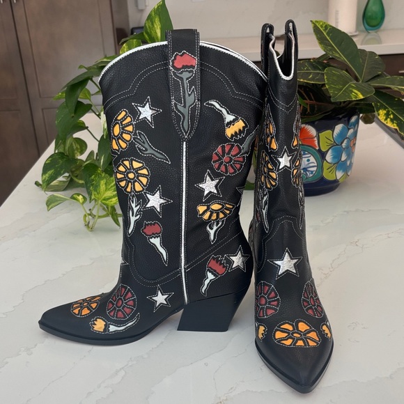 Dolce Vita Western Boot Black Multi Leather Lassie Size 7.5 NWT - Picture 7 of 14